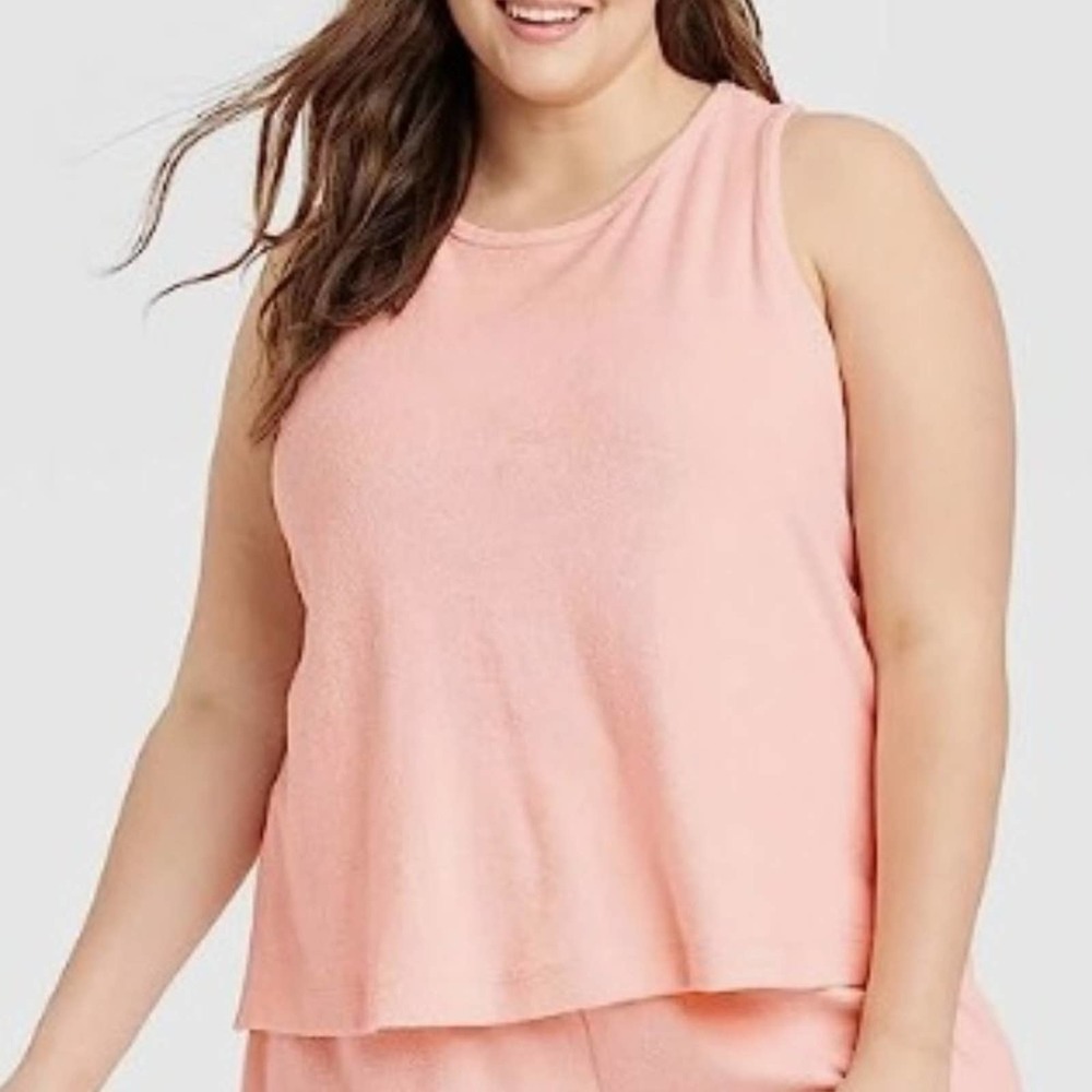A New Day Women's Sleeveless Crew Neck Casual Terry Tank Top Solid Blush XXL NWT